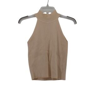 Zara‎ Tank Top Womens Small Halter Mock Neck Beige Ribbed Knit Basic Minimalist
